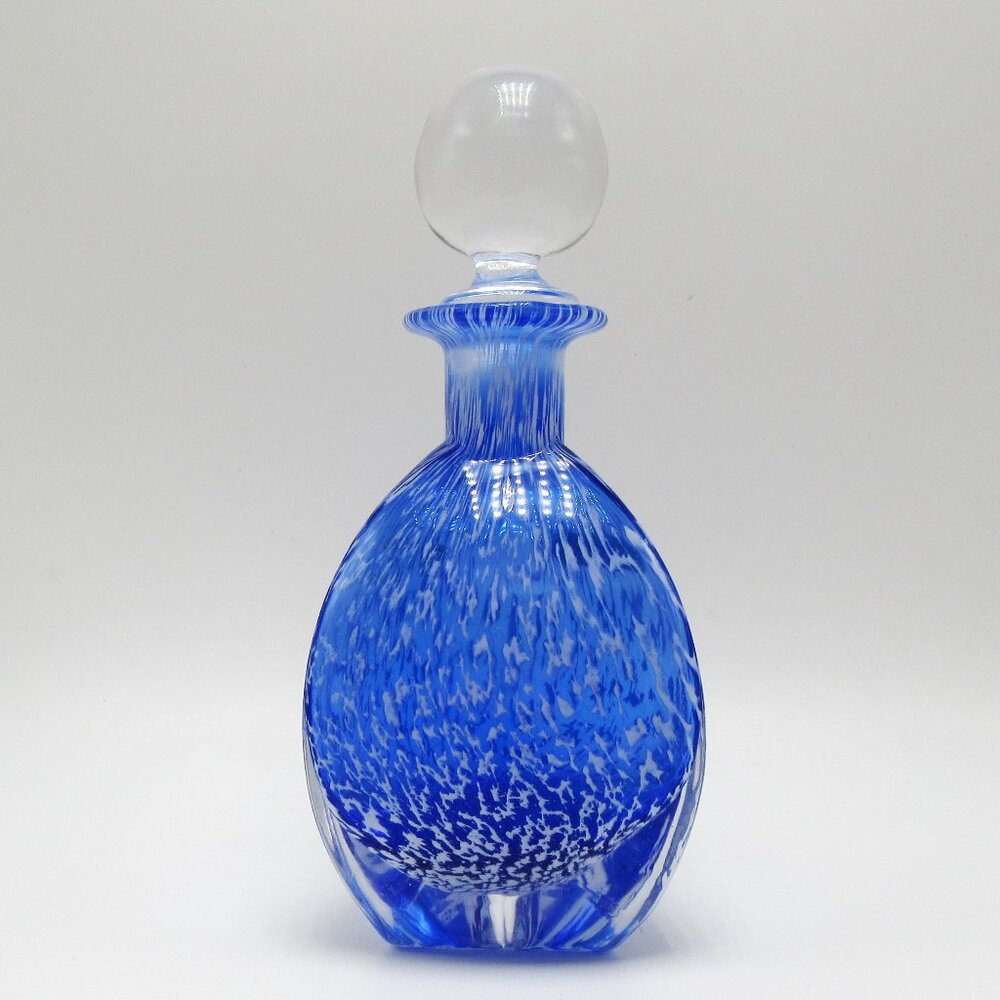 Vintage cobalt blue glass perfume bottle with clear stopper - Handmade in Italy